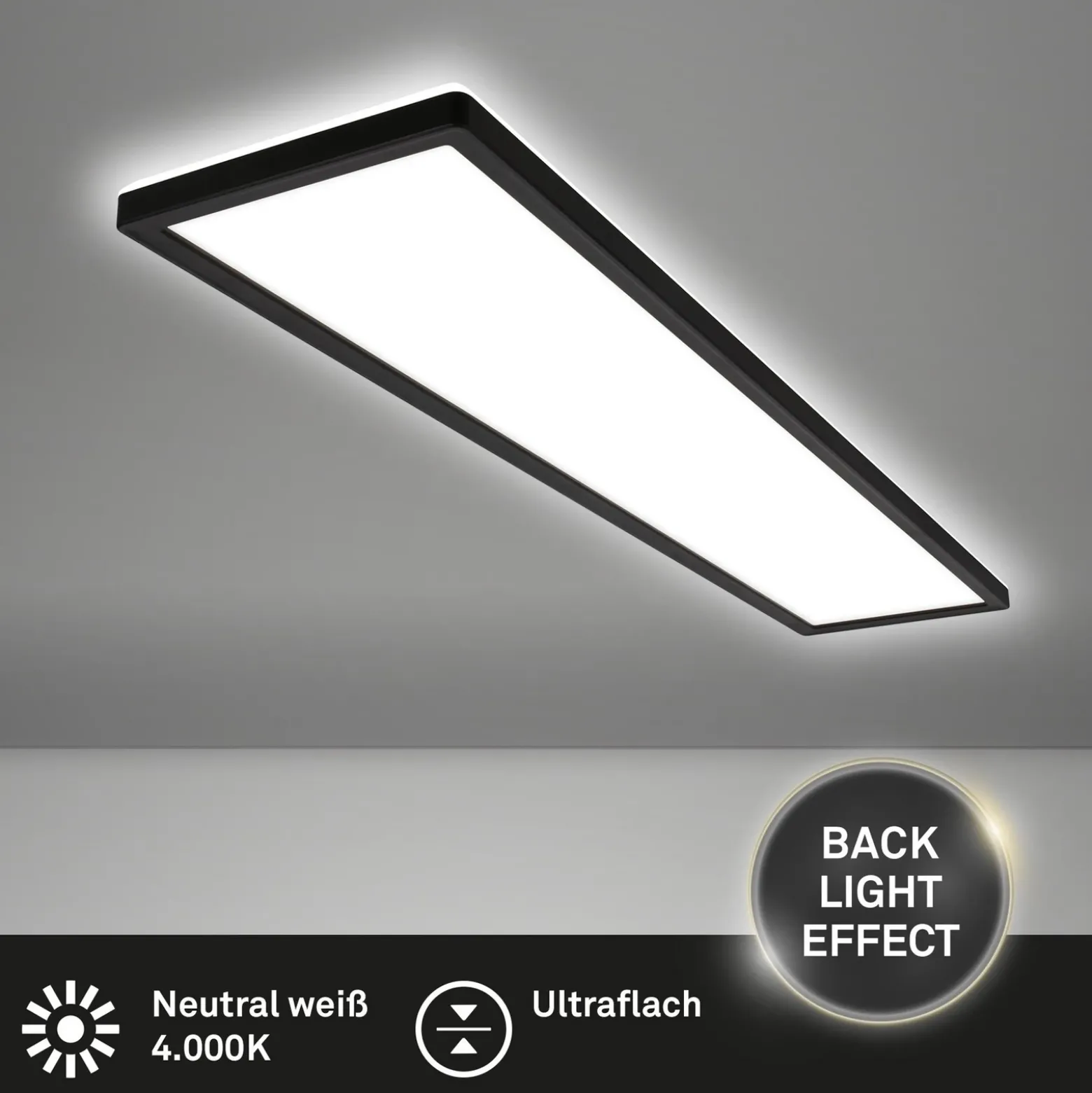 Plafón LED Tava, negro, plástico, 98 cm, retroiluminación