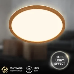 Plafón LED Tava Wood, Ø 29 cm, plástico, 3000 K