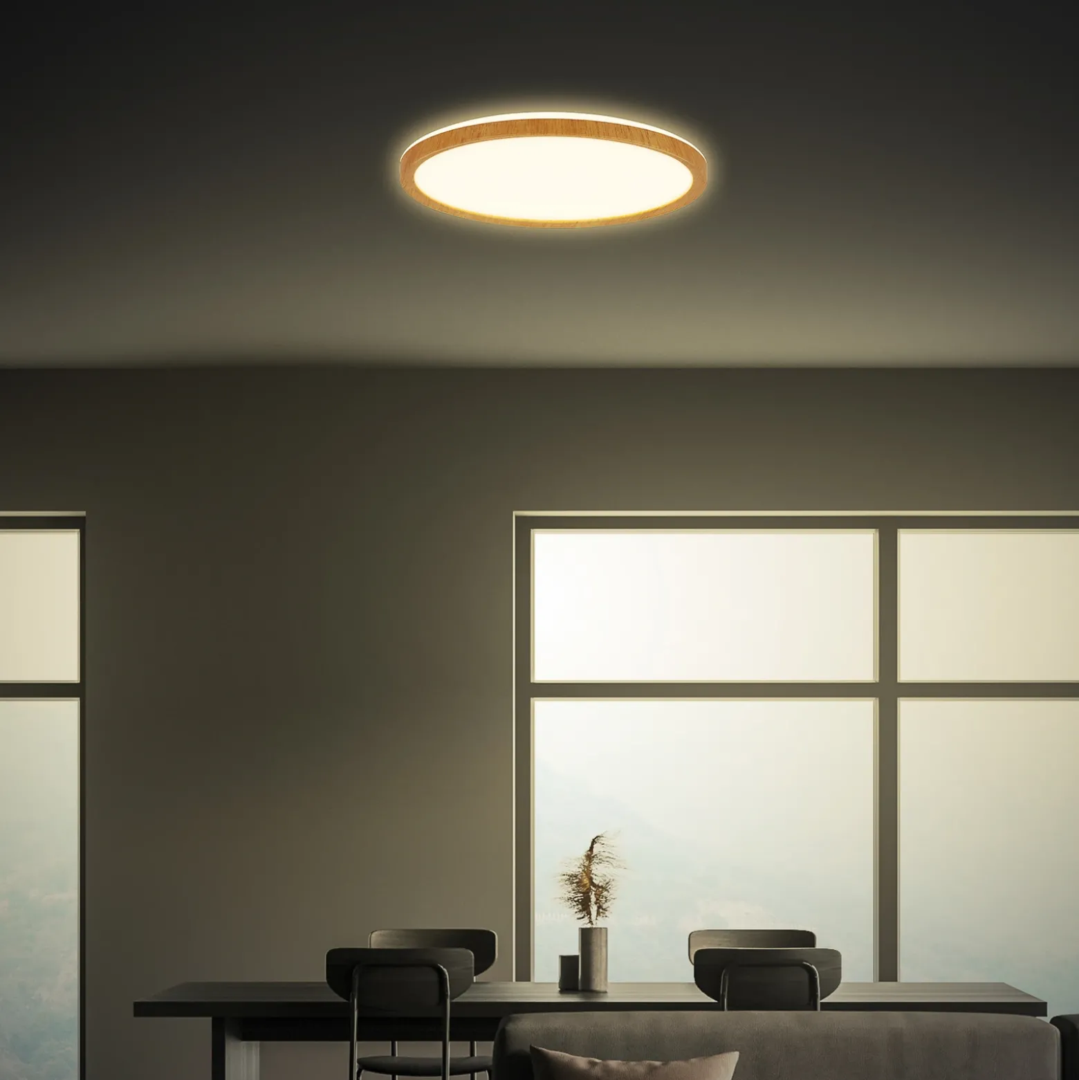 Plafón LED Tava Wood, Ø 29 cm, plástico, 3000 K