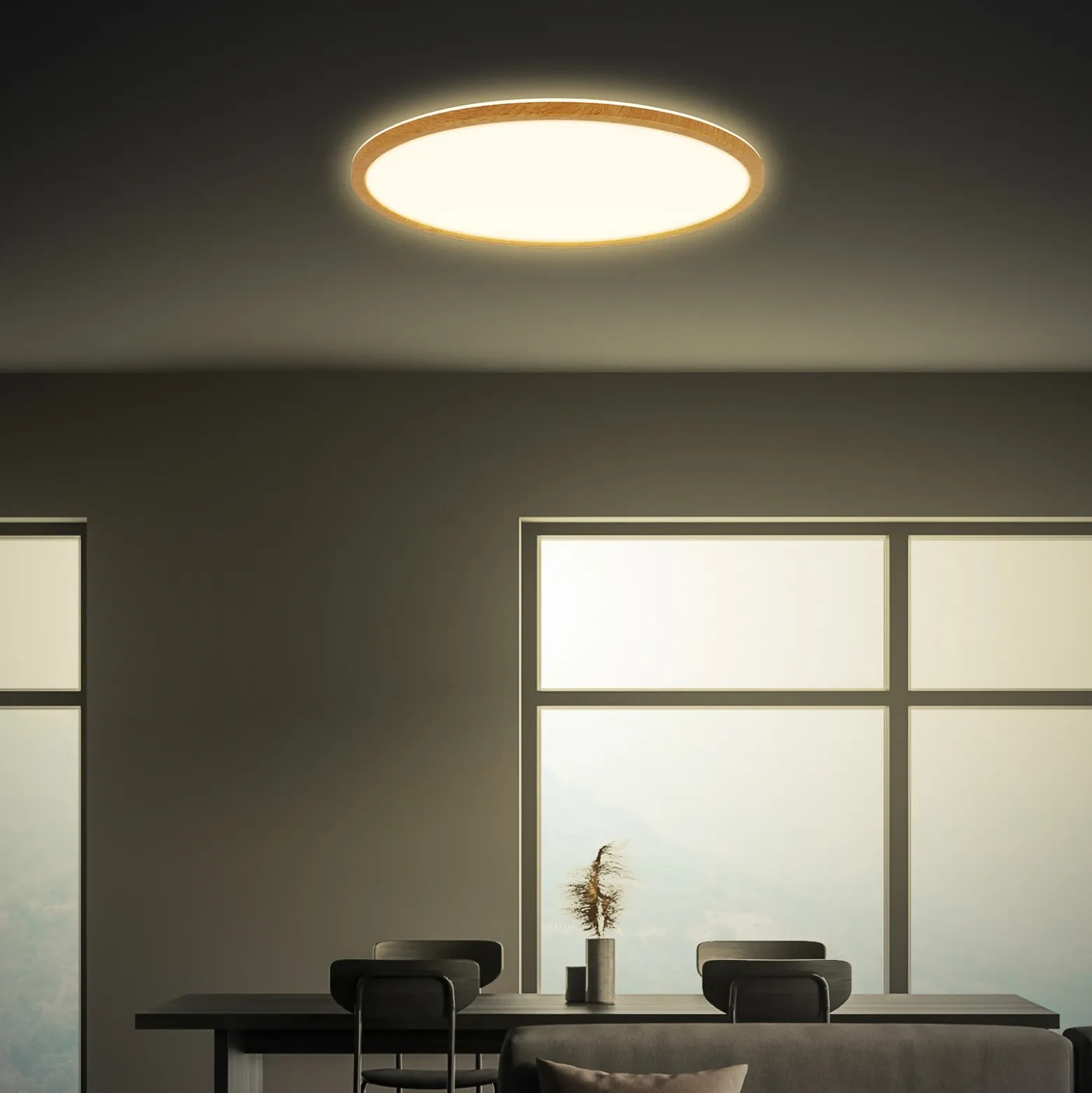 Plafón LED Tava Wood, Ø 42 cm, plástico, 3000 K