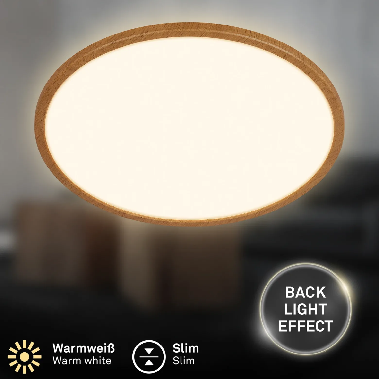 Plafón LED Tava Wood, Ø 42 cm, plástico, 3000 K