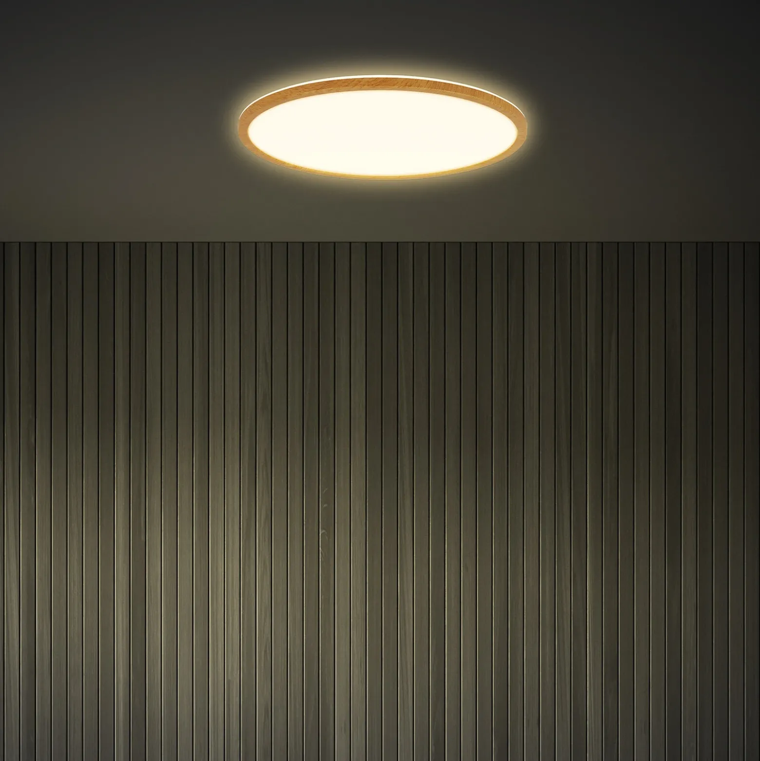 Plafón LED Tava Wood, Ø 42 cm, plástico, 3000 K