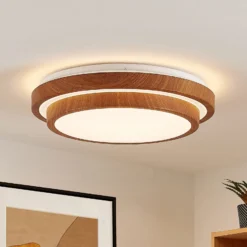 Plafón LED Vaako de Lindby, Ø 41 cm, metal, aspecto madera