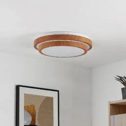 Plafón LED Vaako de Lindby, Ø 41 cm, metal, aspecto madera