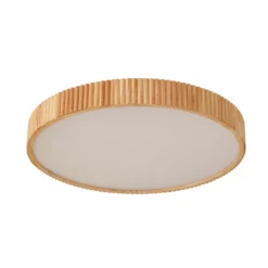 plafón LED Velua de Lindby, blanco/madera clara, CCT, Ø 50 cm