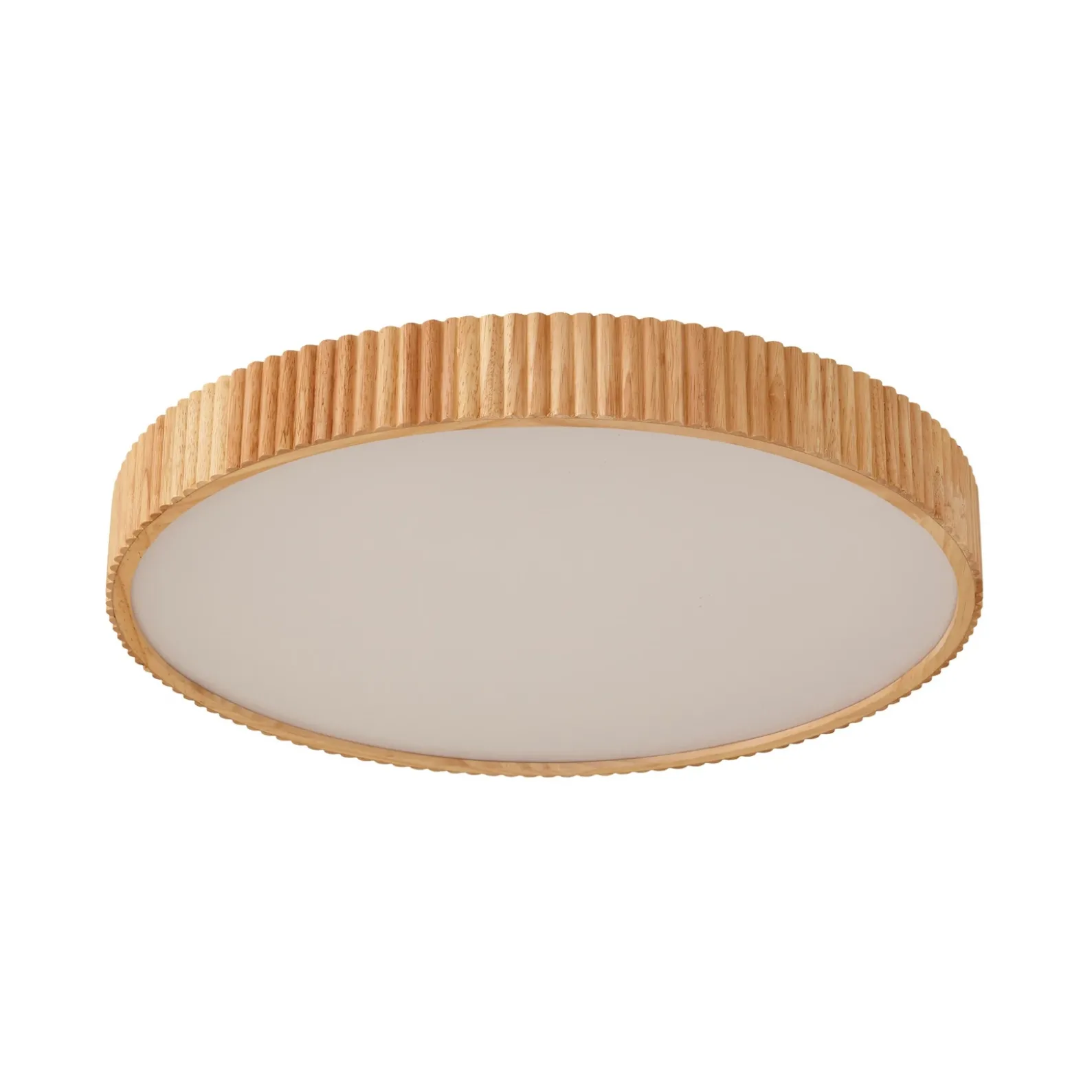 plafón LED Velua de Lindby, blanco/madera clara, CCT, Ø 50 cm