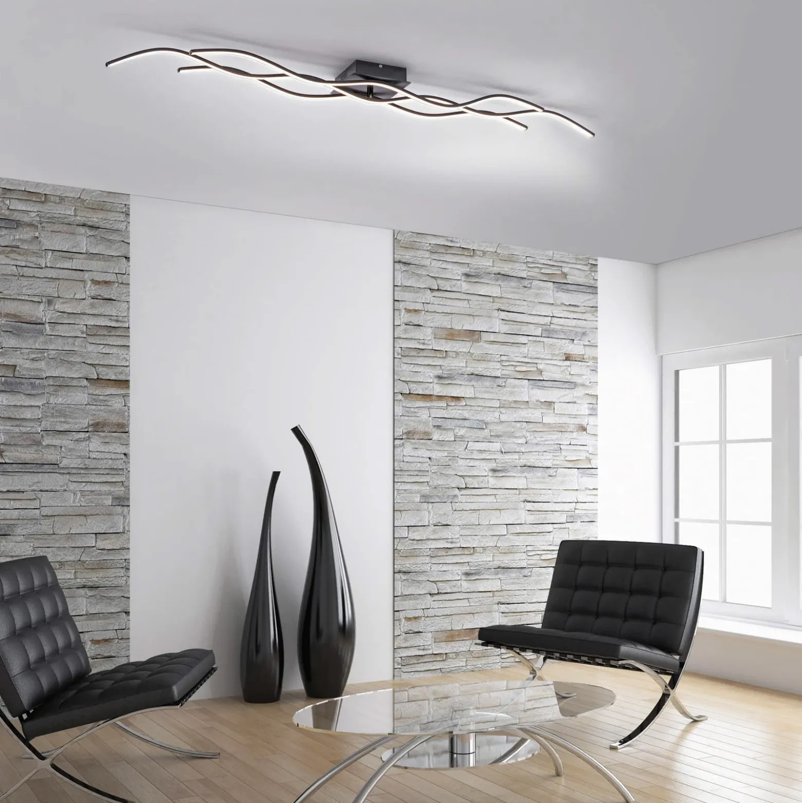 Plafón LED Wave 3.000K 137,5x16cm negro