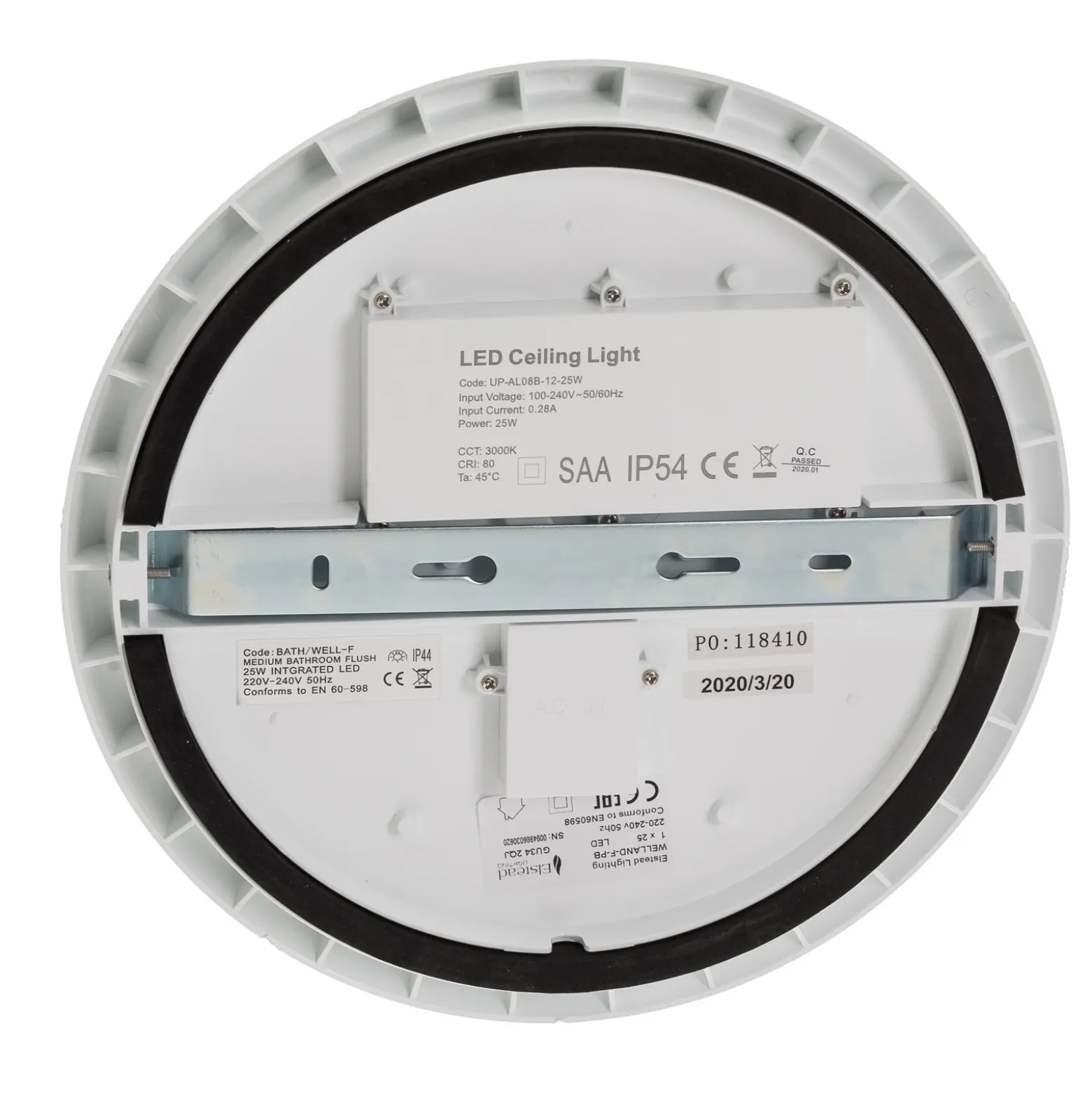 Plafón LED Welland IP44, latón pulido