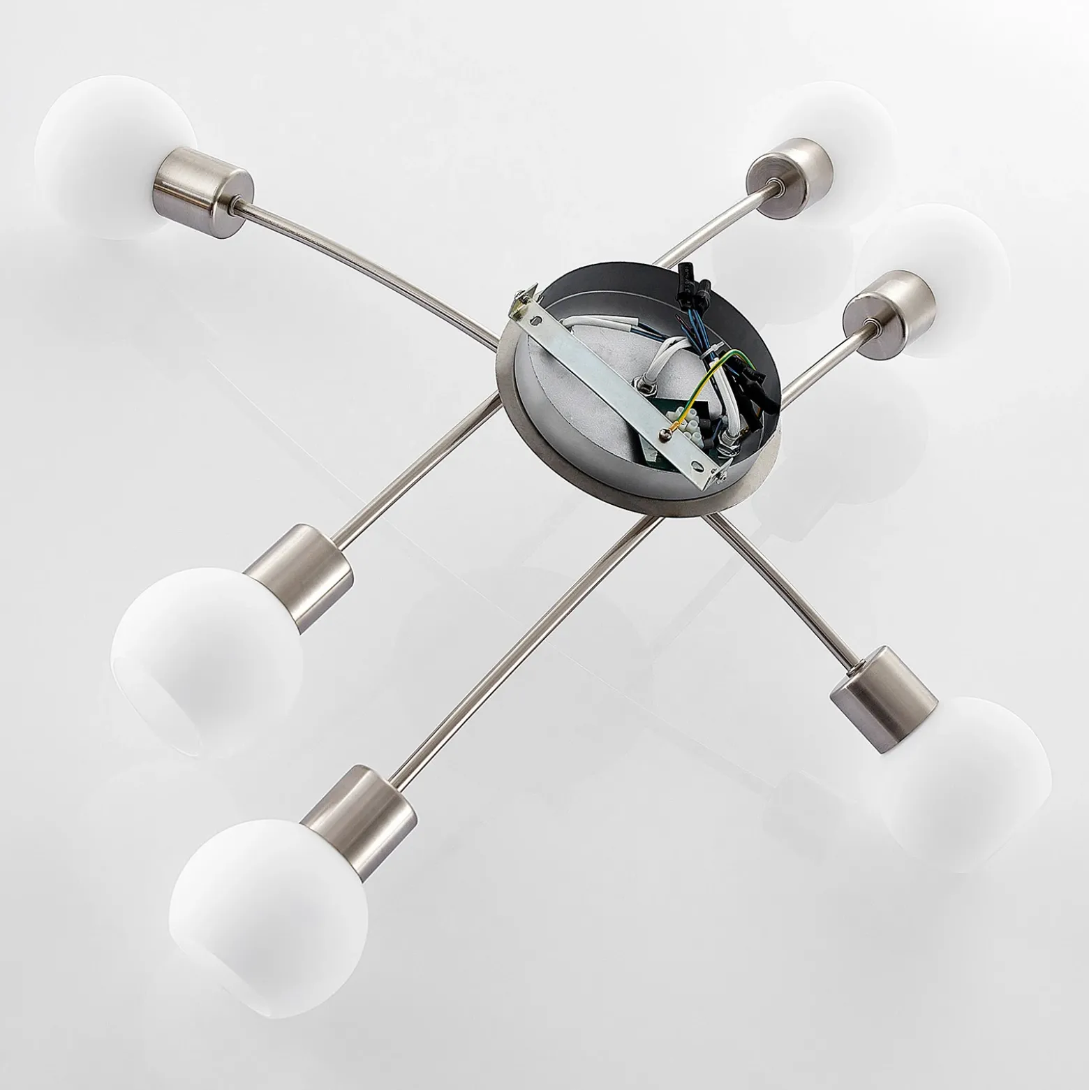 Plafón Lindby Agmar, color níquel, cristal, 6 luces, E14