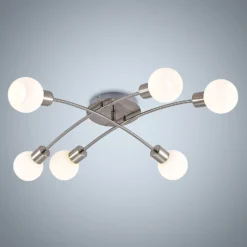 Plafón Lindby Agmar, color níquel, cristal, 6 luces, E14