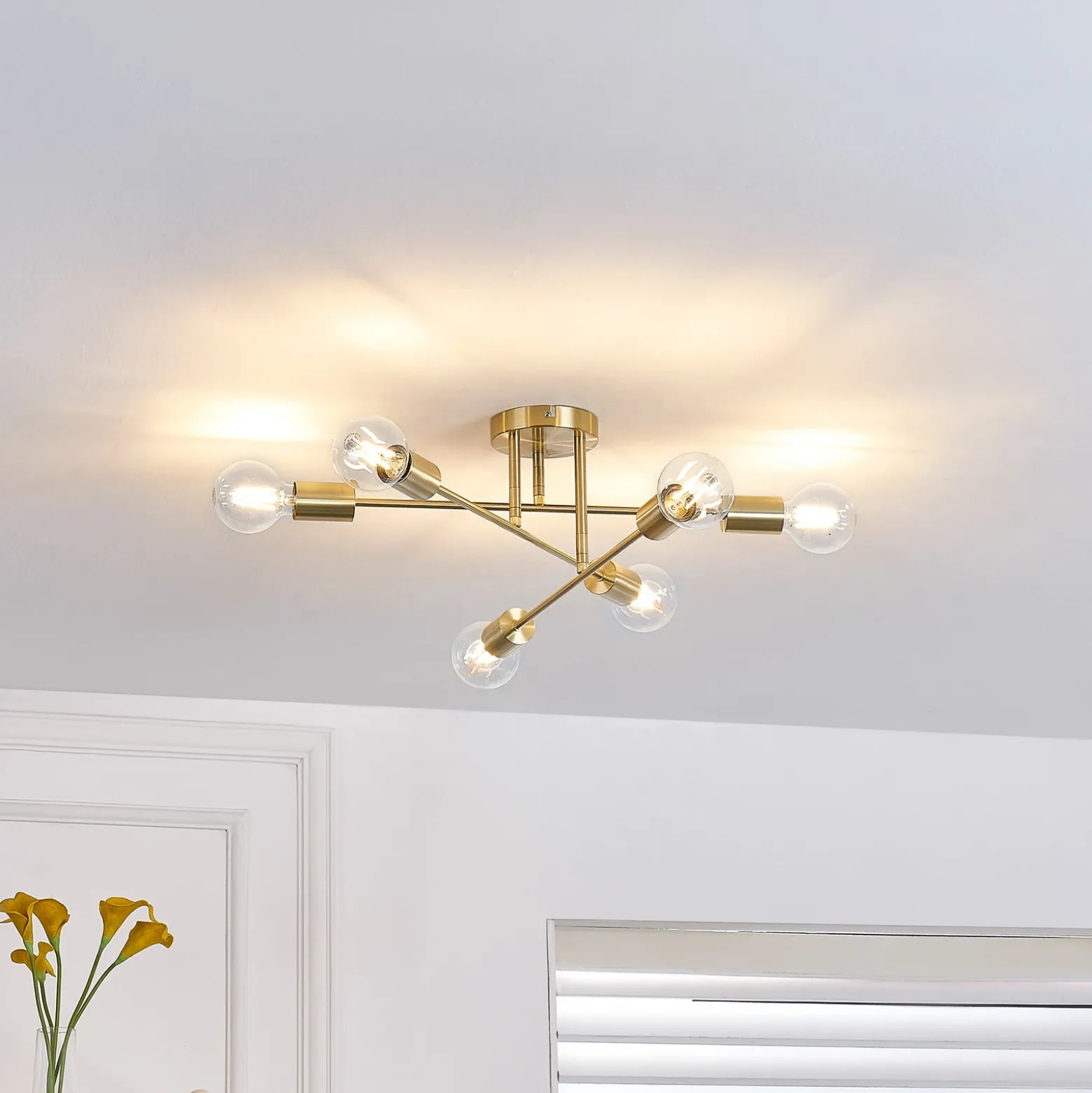Plafón Lindby Aloria, 6 luces, dorado, metal, E27