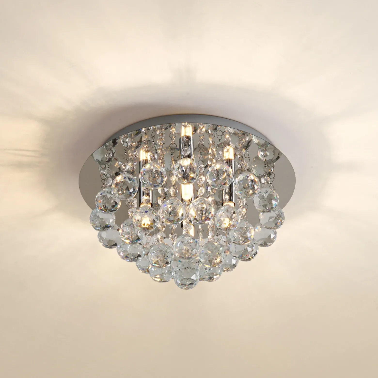 Plafón Lindby Antonino, 4 luces, cromo, cristal, 35cm