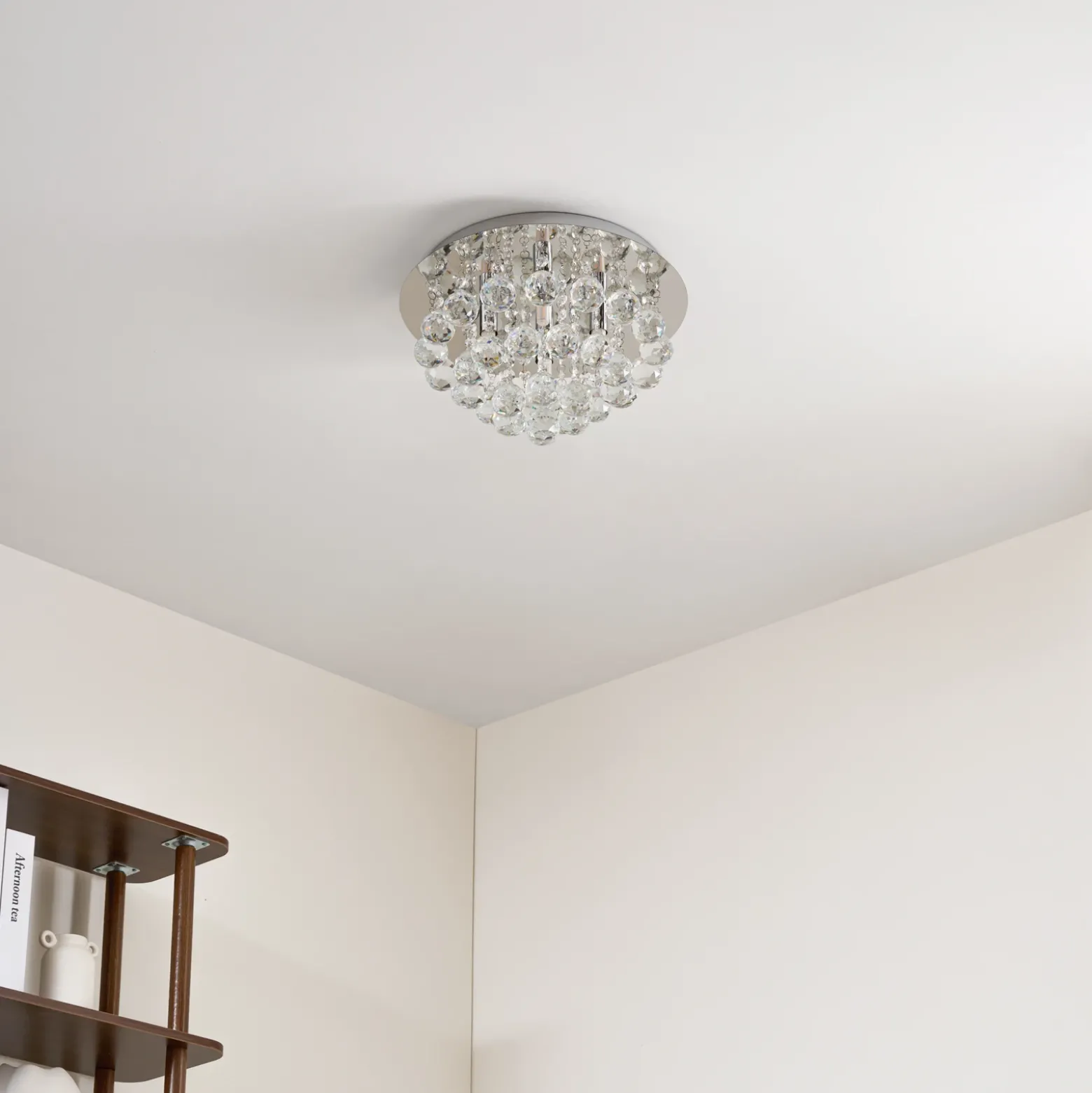 Plafón Lindby Antonino, 4 luces, cromo, cristal, 35cm