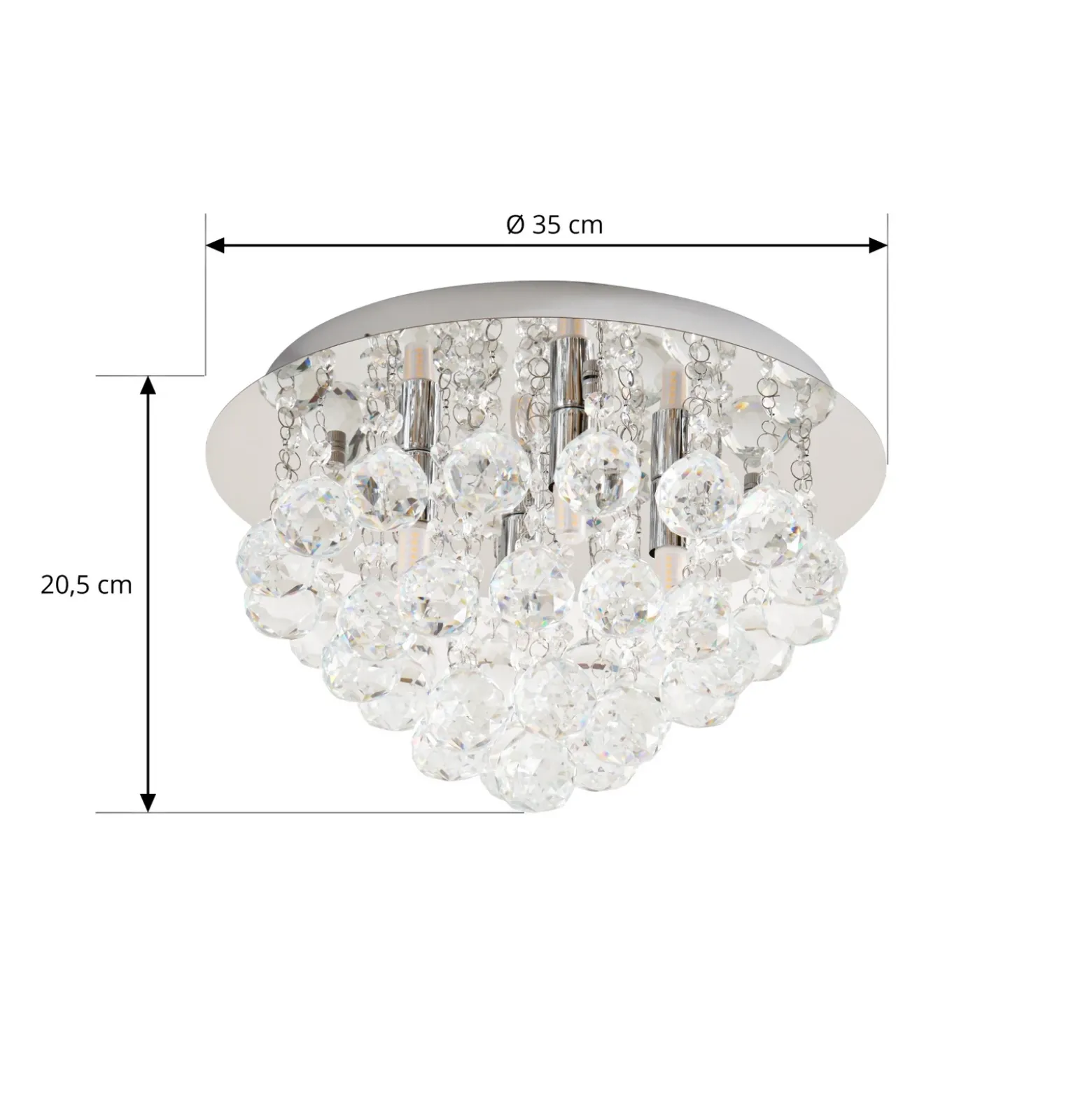 Plafón Lindby Antonino, 4 luces, cromo, cristal, 35cm