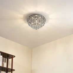 Plafón Lindby Antonino, 4 luces, cromo, cristal, 35cm