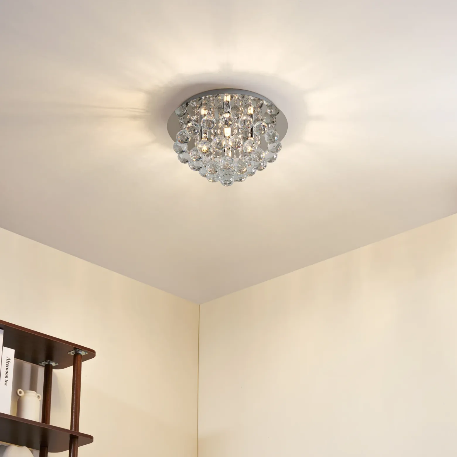 Plafón Lindby Antonino, 4 luces, cromo, cristal, 35cm
