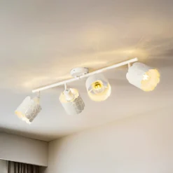 Plafón Lindby Aralena, blanco, 4 luces, longitud 97 cm