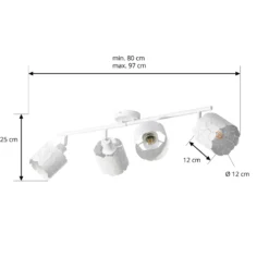 Plafón Lindby Aralena, blanco, 4 luces, longitud 97 cm