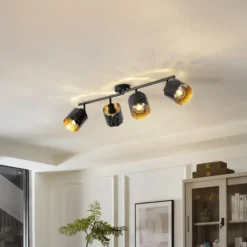 Plafón Lindby Aralena, negro/oro, 4 luces, longitud 97cm