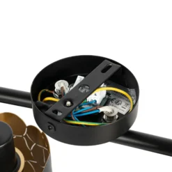 Plafón Lindby Aralena, negro/oro, 4 luces, longitud 97cm