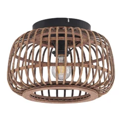 Plafón Lindby Bominio, Ø 33 cm, ratán, madera, E27