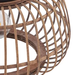 Plafón Lindby Bominio, Ø 40 cm, ratán, madera, E27