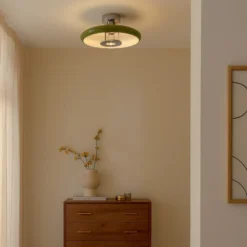 Plafón Lindby Branford, retro, Ø 35 cm, verde, metal