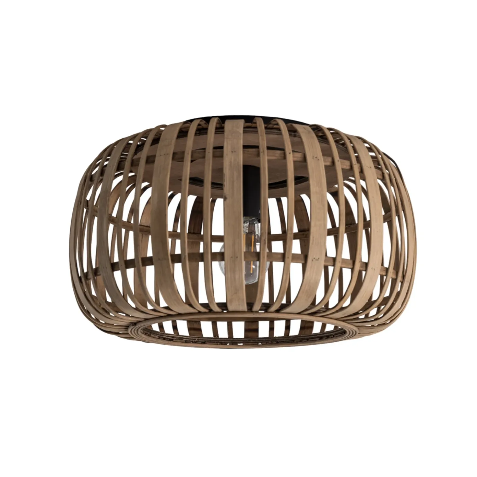 Plafón Lindby Canyana, natural, ratán, Ø 40 cm