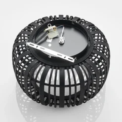Plafón Lindby Canyana, negro, ratán, Ø 40 cm