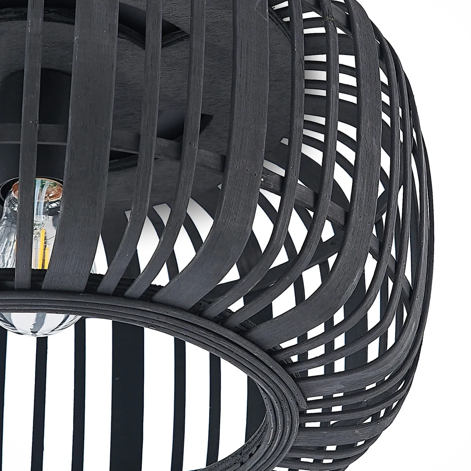 Plafón Lindby Canyana, negro, ratán, Ø 40 cm