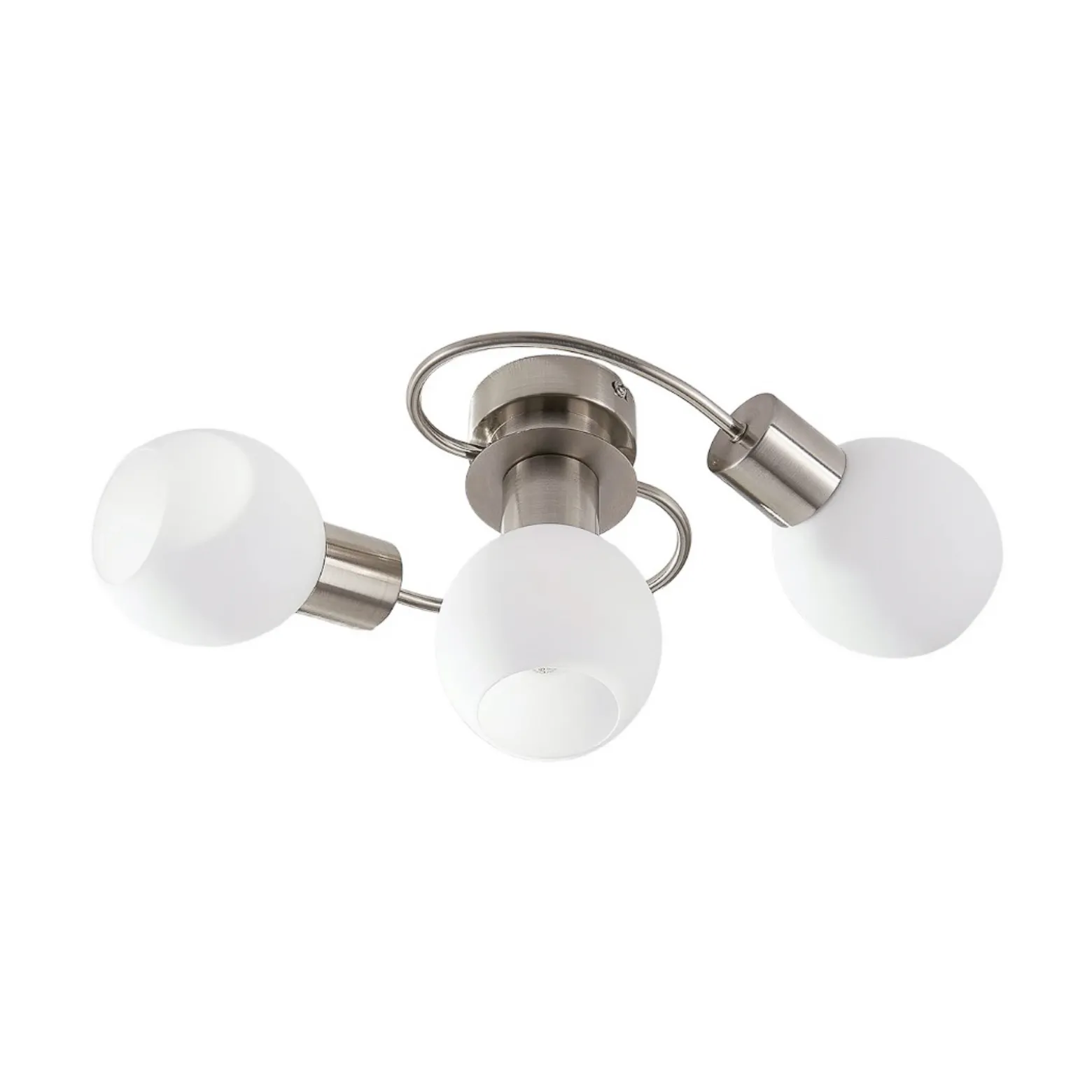 Plafón Lindby Ciala, 3 luces, color níquel, cristal