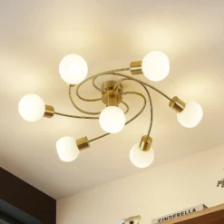 Plafón Lindby Ciala, 7 luces, color latón, cristal