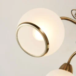 Plafón Lindby Corentin, 5 luces, blanco/latón, cristal