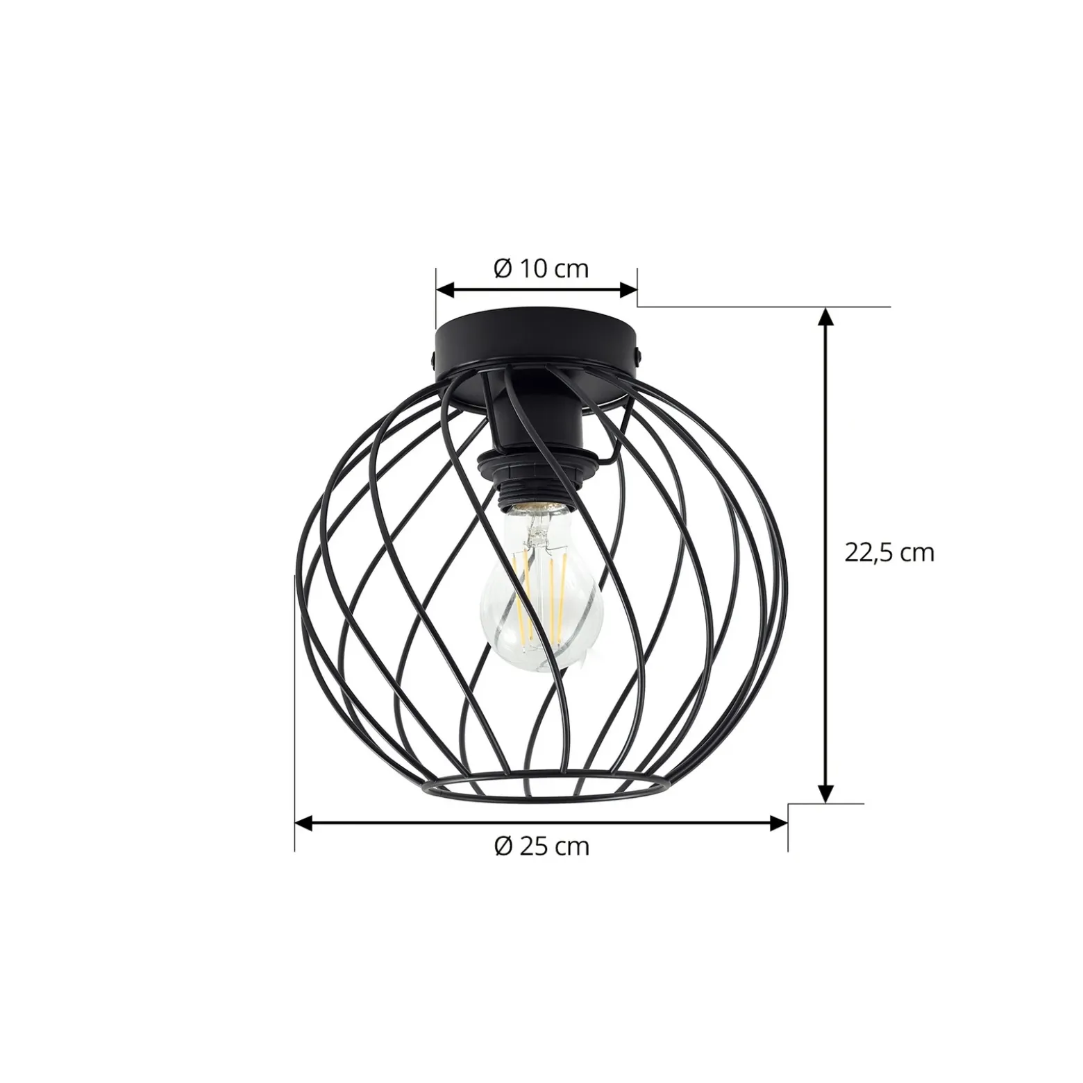 Plafón Lindby Danika, Ø 25 cm, negro, metal