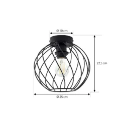 Plafón Lindby Danika, Ø 25 cm, negro, metal