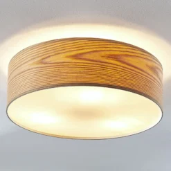 Plafón Lindby Dominic, Ø 45 cm, 3 luces, madera