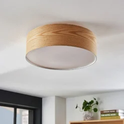 Plafón Lindby Dominic, Ø 45 cm, 3 luces, madera