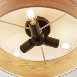 Plafón Lindby Dominic, Ø 45 cm, 3 luces, madera