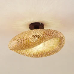 Plafón Lindby Eleane, bambú, natural, Ø 50 cm
