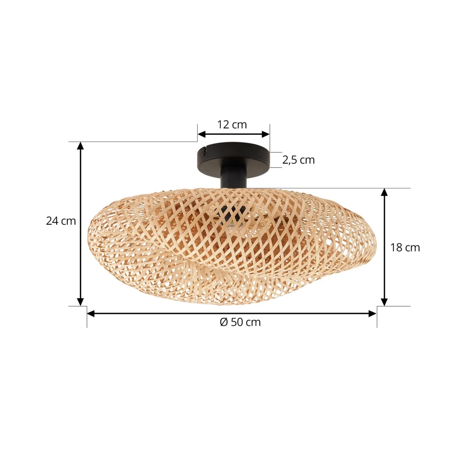 Plafón Lindby Eleane, bambú, natural, Ø 50 cm