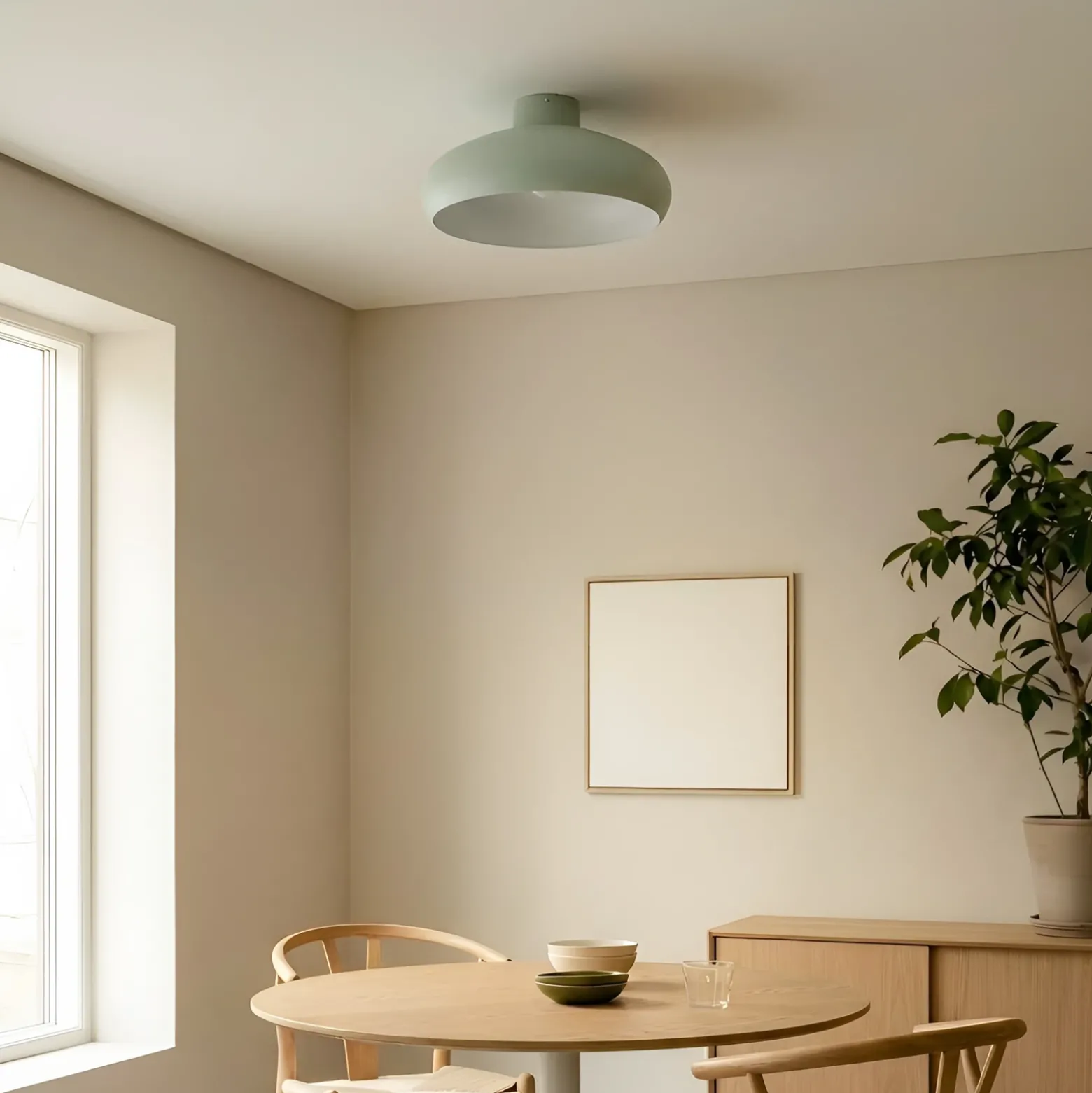 Plafón Lindby Elover, verde claro, Ø 45 cm, hierro