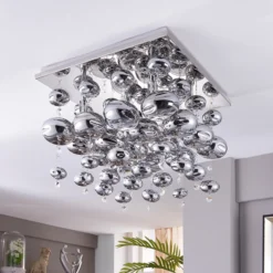 Plafón Lindby Esfera, gris humo, cristal, 4 luces, 35cm