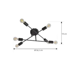 Plafón Lindby Estar, negro, de metal, 6 luces, Ø 56 cm