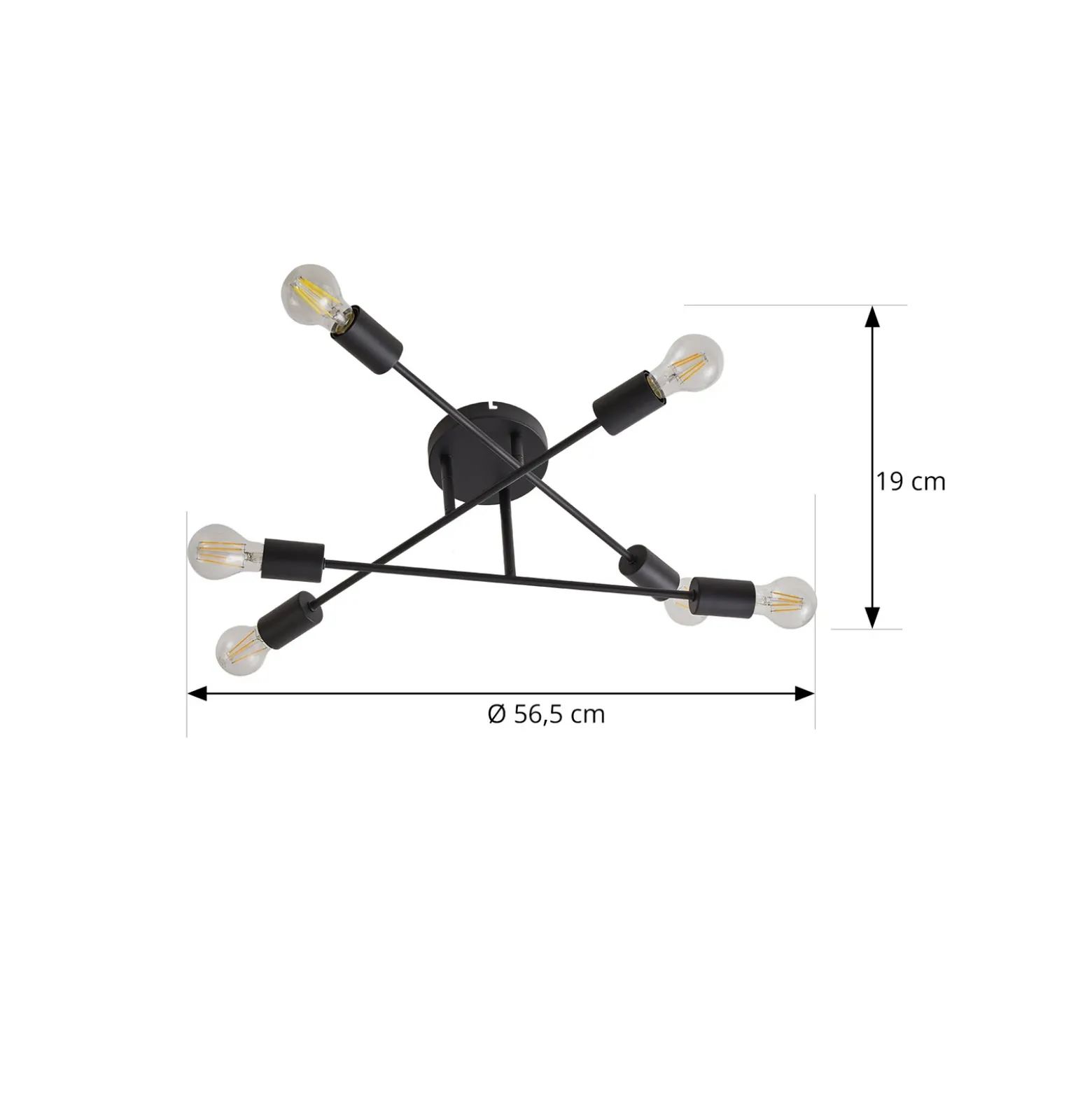 Plafón Lindby Estar, negro, de metal, 6 luces, Ø 56 cm