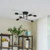 Plafón Lindby Estar, negro, de metal, 6 luces, Ø 56 cm