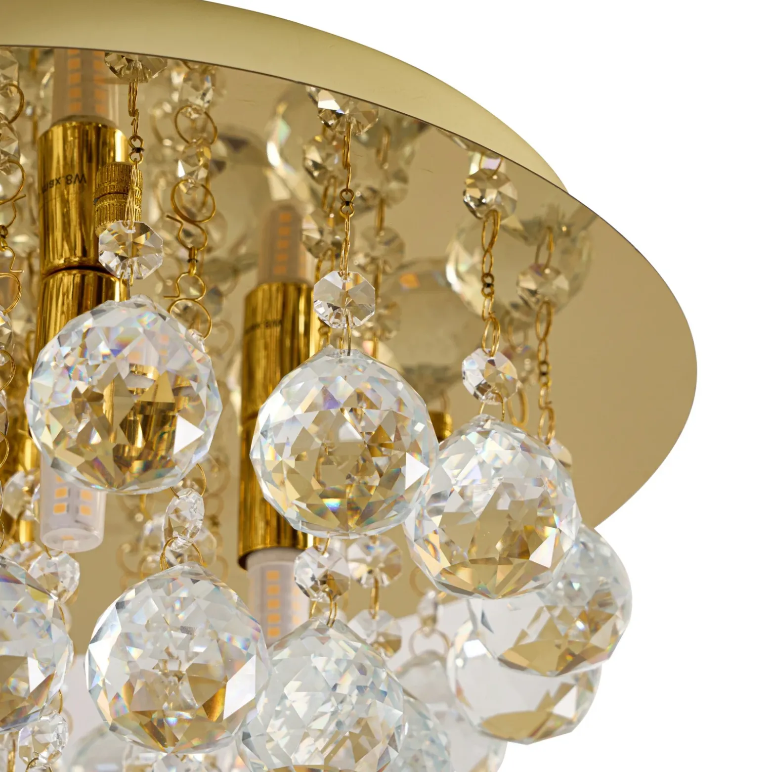 Plafón Lindby Gillion, 4 luces, dorada, cristal, Ø 35 cm