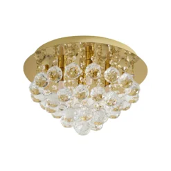 Plafón Lindby Gillion, 4 luces, dorada, cristal, Ø 35 cm