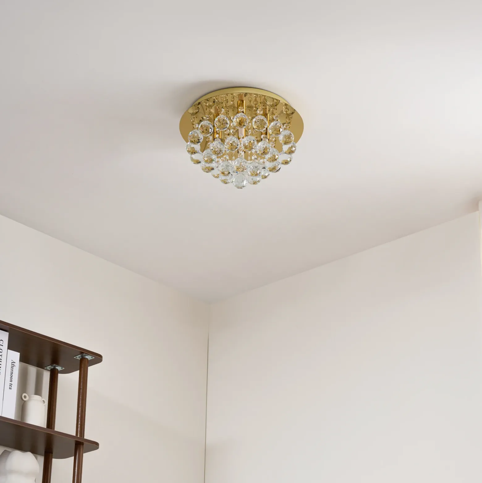 Plafón Lindby Gillion, 4 luces, dorada, cristal, Ø 35 cm