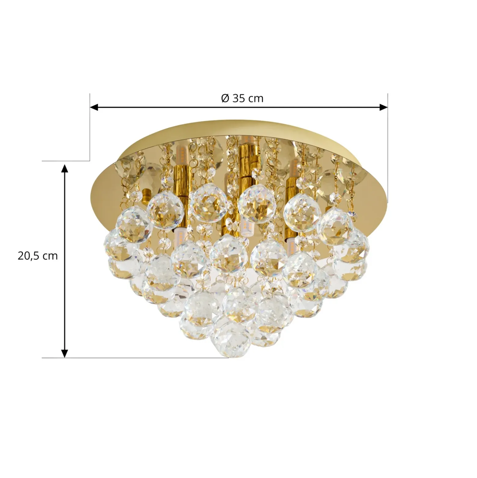Plafón Lindby Gillion, 4 luces, dorada, cristal, Ø 35 cm