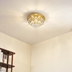 Plafón Lindby Gillion, 4 luces, dorada, cristal, Ø 35 cm